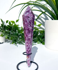 Lepidolite With Mica Wand on a stand