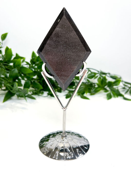 Silver Sheen Obsidian Diamond On A Stand