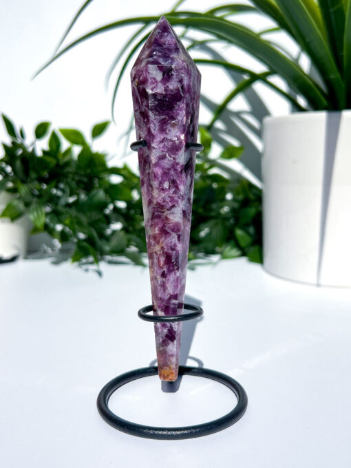 Lepidolite With Mica Wand on a stand