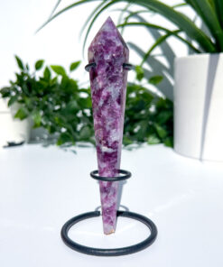 Lepidolite With Mica Wand on a stand