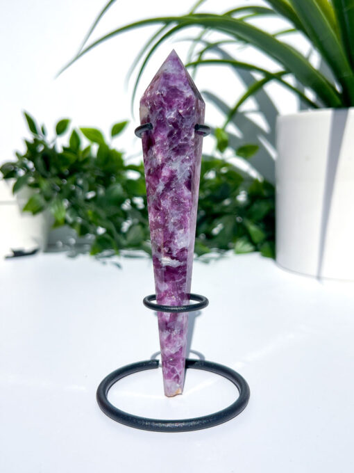 Lepidolite With Mica Wand on a stand