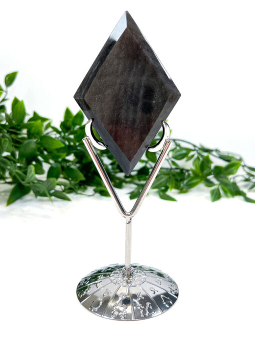 Silver Sheen Obsidian Diamond On A Stand