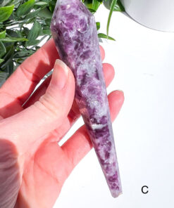 Lepidolite With Mica Wand on a stand