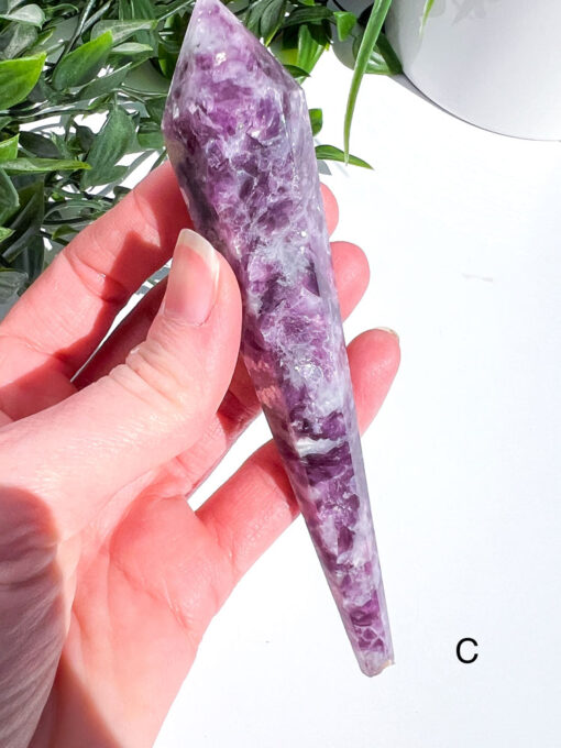 Lepidolite With Mica Wand on a stand