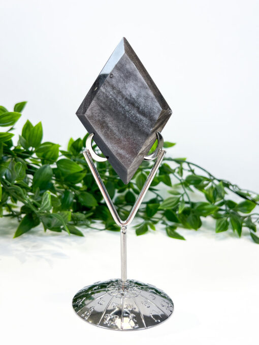 Silver Sheen Obsidian Diamond On A Stand