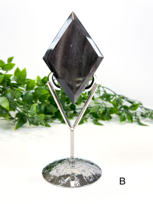 Silver Sheen Obsidian Diamond On A Stand