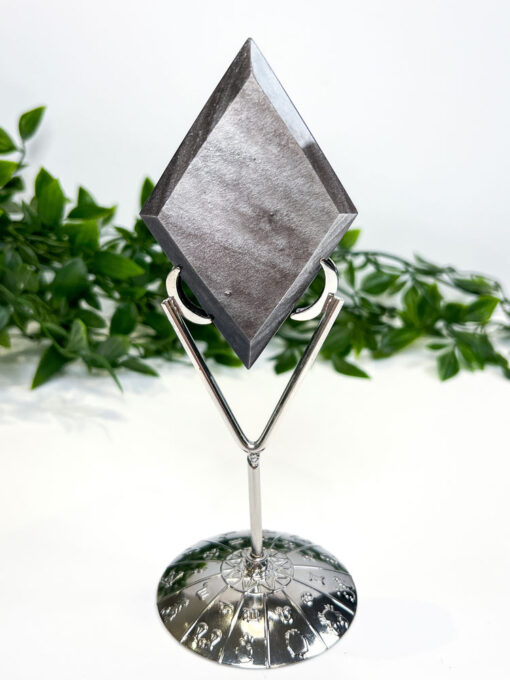 Silver Sheen Obsidian Diamond On A Stand