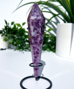 Lepidolite With Mica Wand on a stand