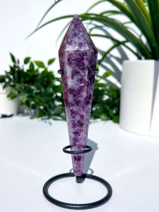 Lepidolite With Mica Wand on a stand