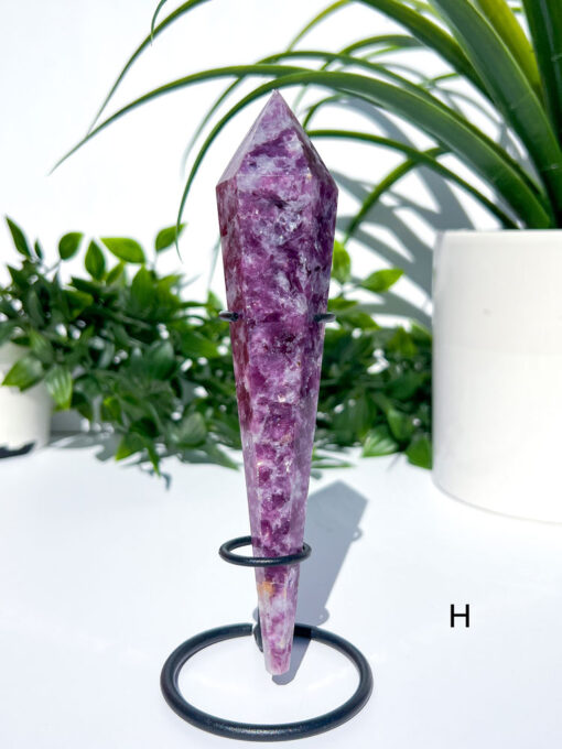 Lepidolite With Mica Wand on a stand