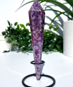 Lepidolite With Mica Wand on a stand