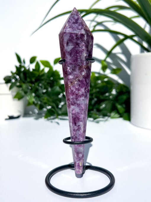 Lepidolite With Mica Wand on a stand