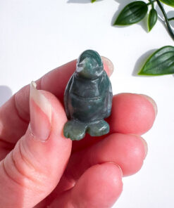 Moss Agate penguin carving