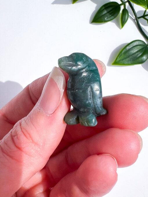 Moss Agate penguin carving