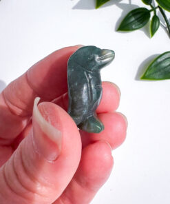 Moss Agate penguin carving