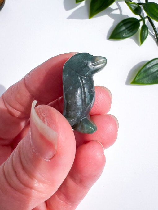 Moss Agate penguin carving