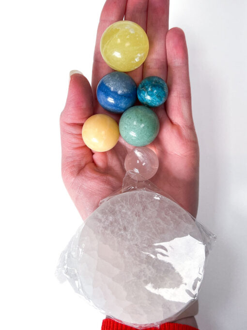 Crystal Bundle: Rainbow Spheres and Selenite Charging Plate