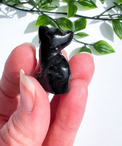 Black Obsidian cat carving