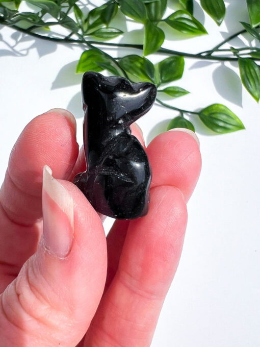 Black Obsidian cat carving