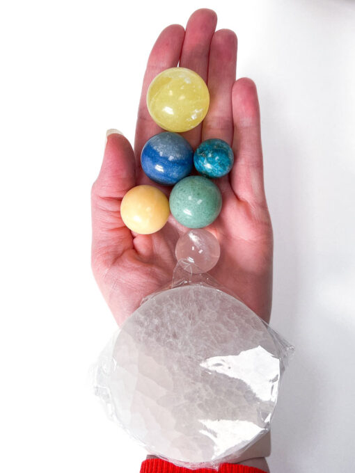 Crystal Bundle: Rainbow Spheres and Selenite Charging Plate