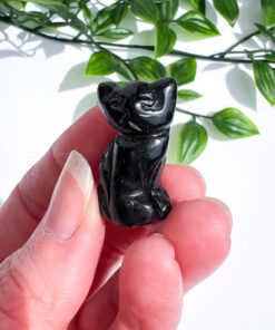 Black Obsidian cat carving