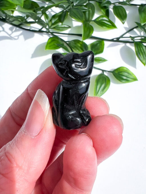 Black Obsidian cat carving