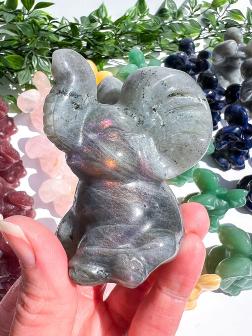 Labradorite elephant carving