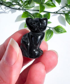 Black Obsidian cat carving