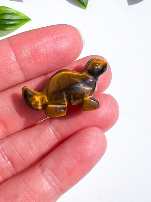 Tigers Eye dinosaur carving