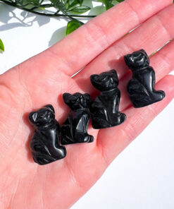 Black Obsidian cat carving