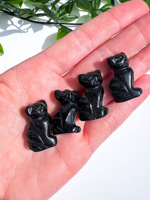 Black Obsidian cat carving