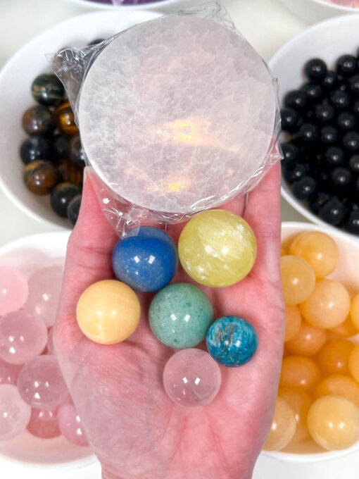 Crystal Bundle: Rainbow Spheres and Selenite Charging Plate