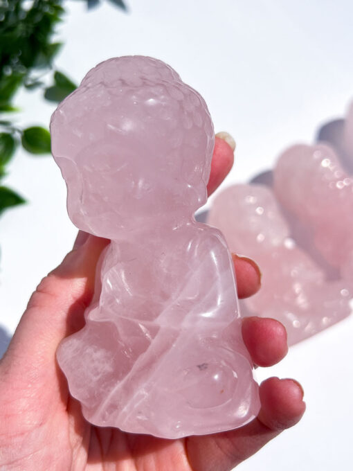 medium-sized Rose Quartz Sitting Buddha Carving