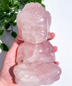 Large Rose Quartz Sitting Buddha Carving