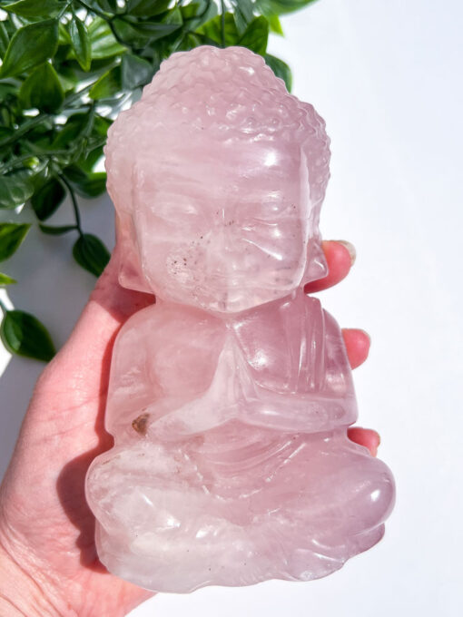 Large Rose Quartz Sitting Buddha Carving