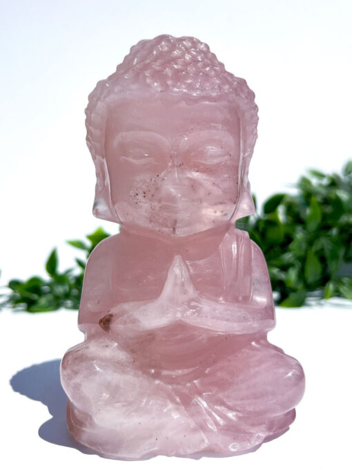 Large Rose Quartz Sitting Buddha Carving