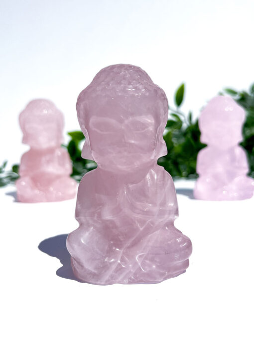 medium-sized Rose Quartz Sitting Buddha Carving