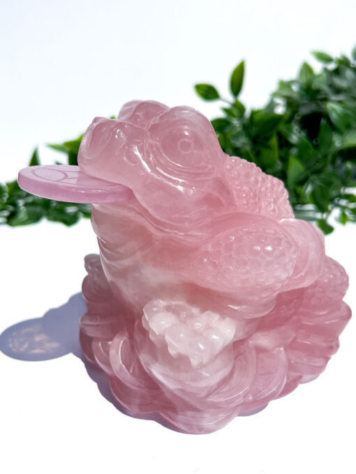 Large Rose Quartz Money Frog Carving