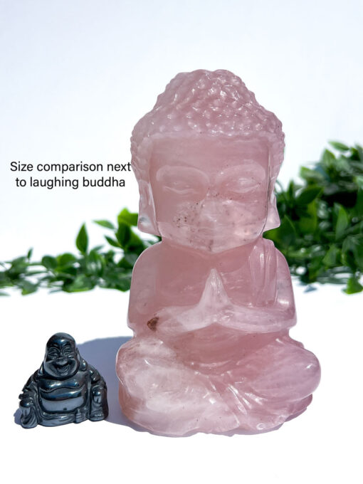 Large Rose Quartz Sitting Buddha Carving