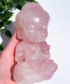 Large Rose Quartz Sitting Buddha Carving