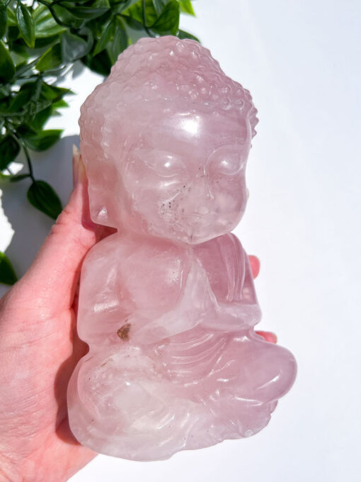 Large Rose Quartz Sitting Buddha Carving