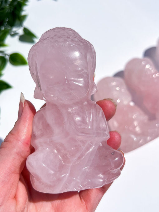 medium-sized Rose Quartz Sitting Buddha Carving