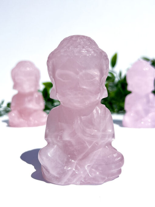 medium-sized Rose Quartz Sitting Buddha Carving