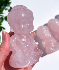 medium-sized Rose Quartz Sitting Buddha Carving