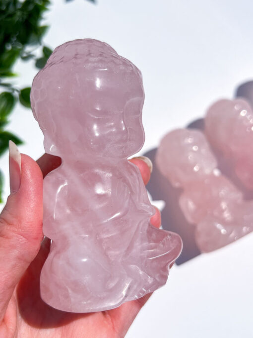 medium-sized Rose Quartz Sitting Buddha Carving