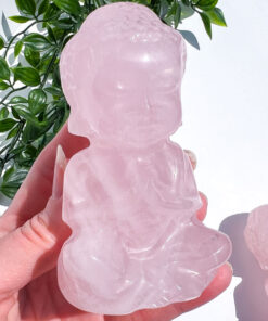 medium-sized Rose Quartz Sitting Buddha Carving