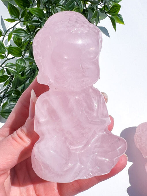 medium-sized Rose Quartz Sitting Buddha Carving