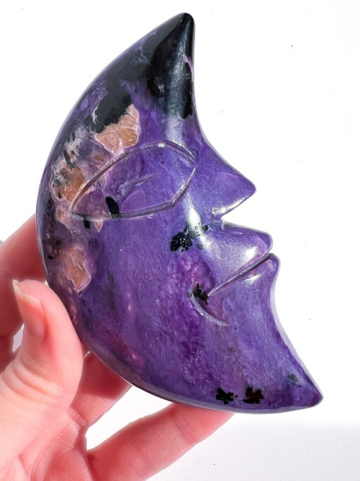 Rare Charoite Moon Face on a Stand