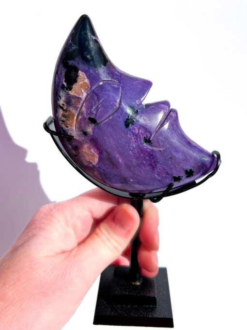 Rare Charoite Moon Face on a Stand