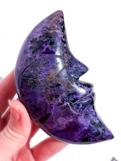 Rare Charoite Moon Face on a Stand